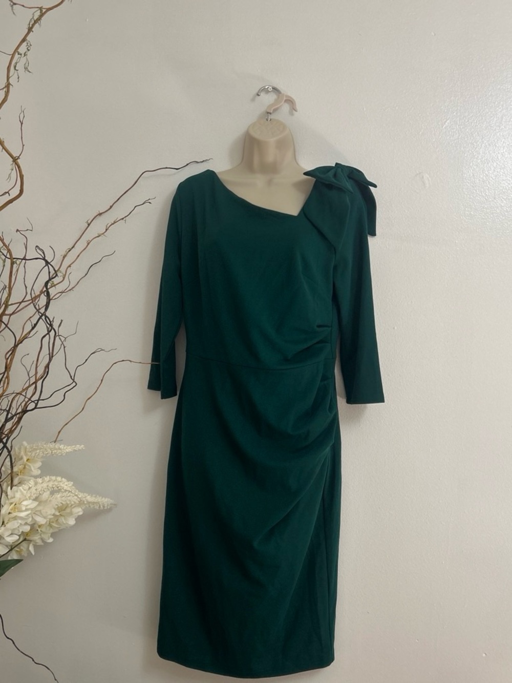 Miusol Teal Green Midi Sheath Dress with Shoulder Bow Accent
